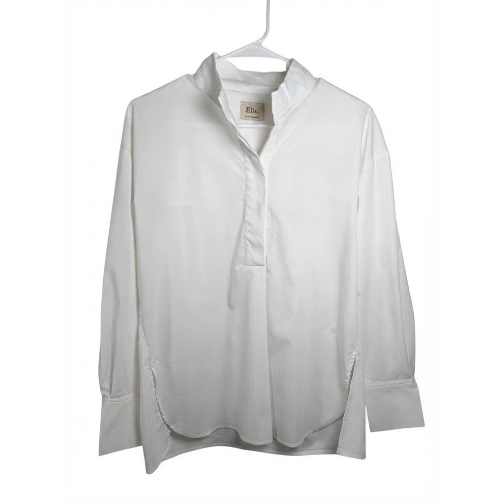 Elie Tahari White Stand Collar Popover Tunic Blouse Shirt